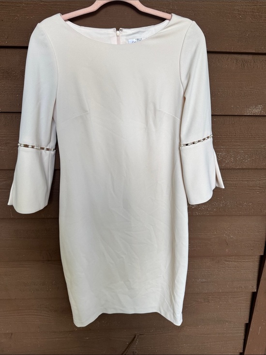 Calvin Klein Dresses & Skirts - Calvin Klein Cream Midi Dress with Embellished Bell Sleeves size 10